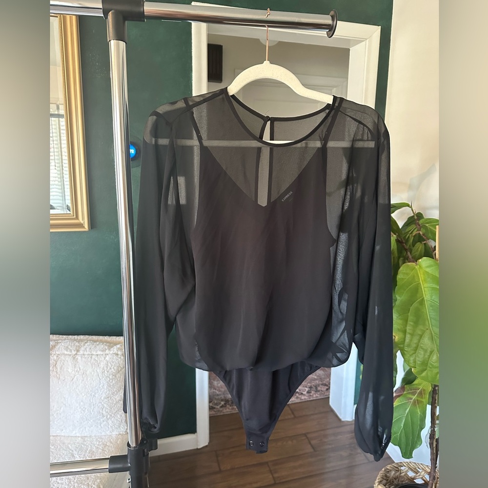 Express - sheer blouse bodysuit - black